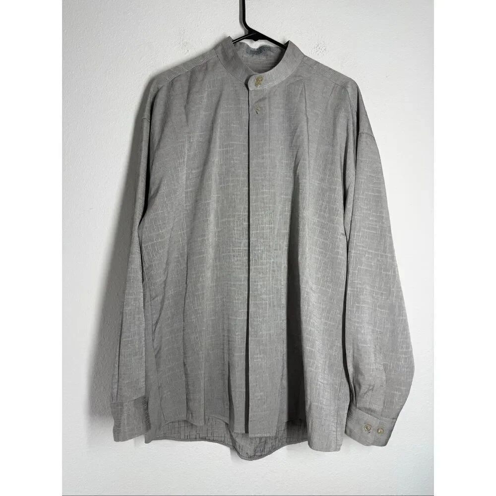 Elliott Button Up Shirt Long Sleeve Band Collar Men's Size Large 16,5-17